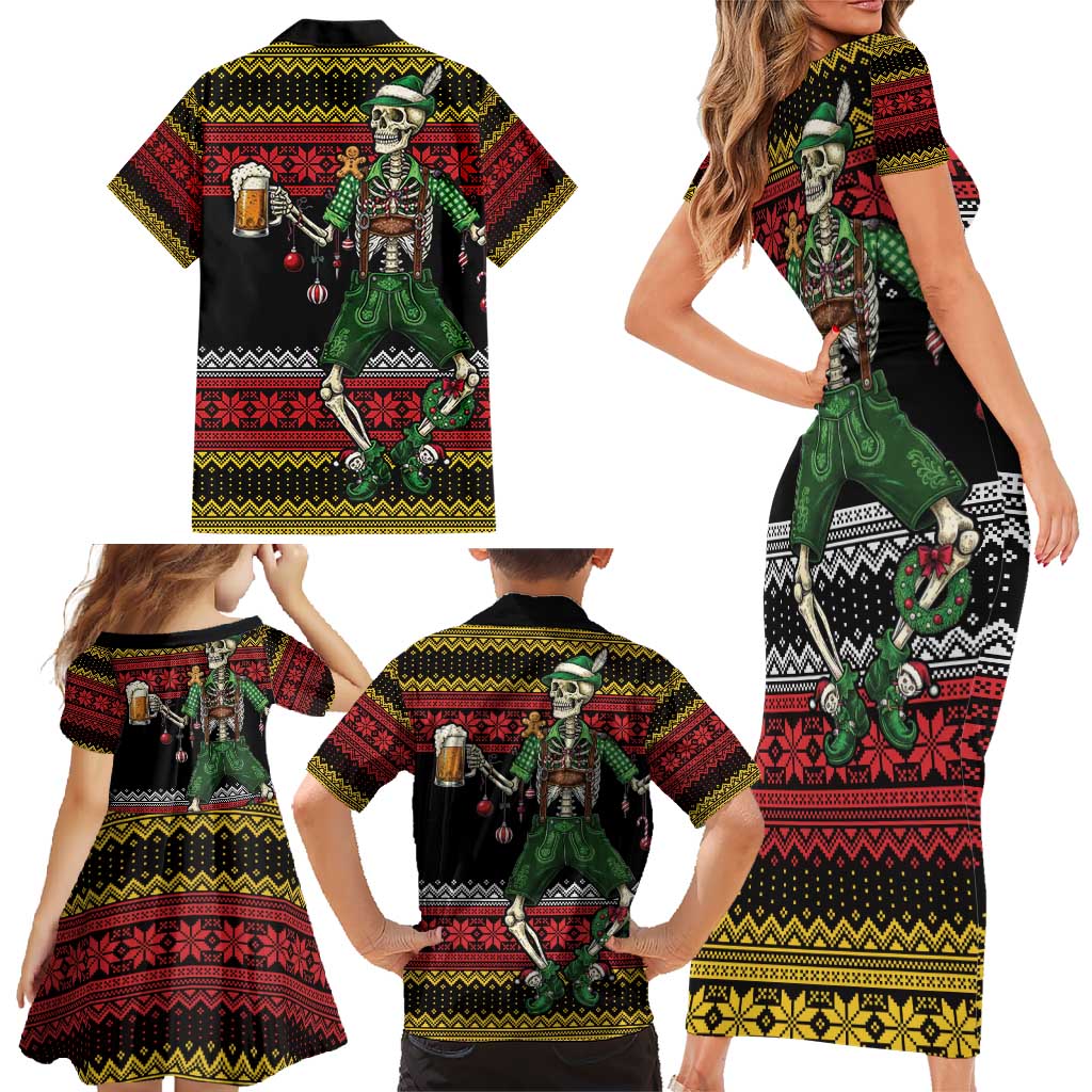 Lederhosen Skeleton Dance Family Matching Short Sleeve Bodycon Dress and Hawaiian Shirt Bavarian Gothic Christmas - Wonder Print Shop