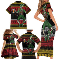Lederhosen Skeleton Dance Family Matching Short Sleeve Bodycon Dress and Hawaiian Shirt Bavarian Gothic Christmas - Wonder Print Shop