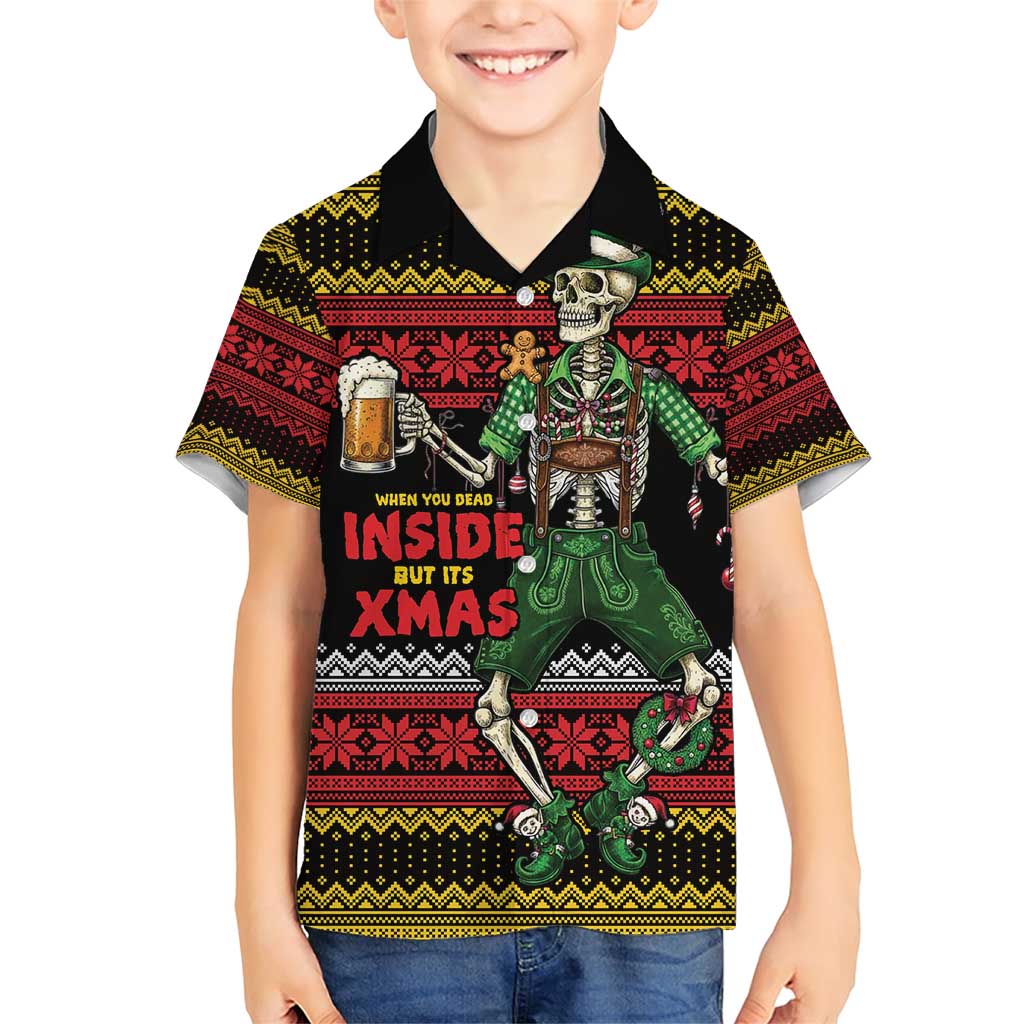 Lederhosen Skeleton Dance Family Matching Short Sleeve Bodycon Dress and Hawaiian Shirt Bavarian Gothic Christmas - Wonder Print Shop