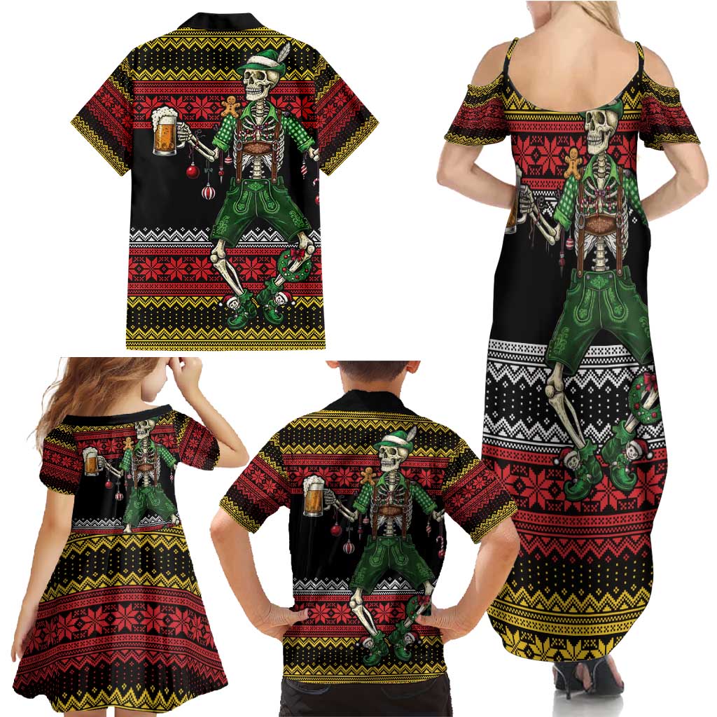 Lederhosen Skeleton Dance Family Matching Summer Maxi Dress and Hawaiian Shirt Bavarian Gothic Christmas - Wonder Print Shop