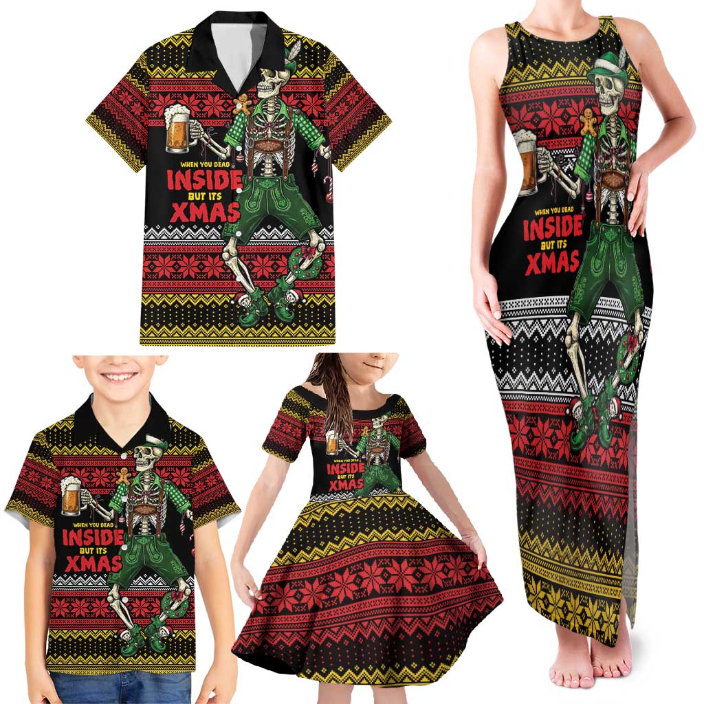 Lederhosen Skeleton Dance Family Matching Tank Maxi Dress and Hawaiian Shirt Bavarian Gothic Christmas - Wonder Print Shop