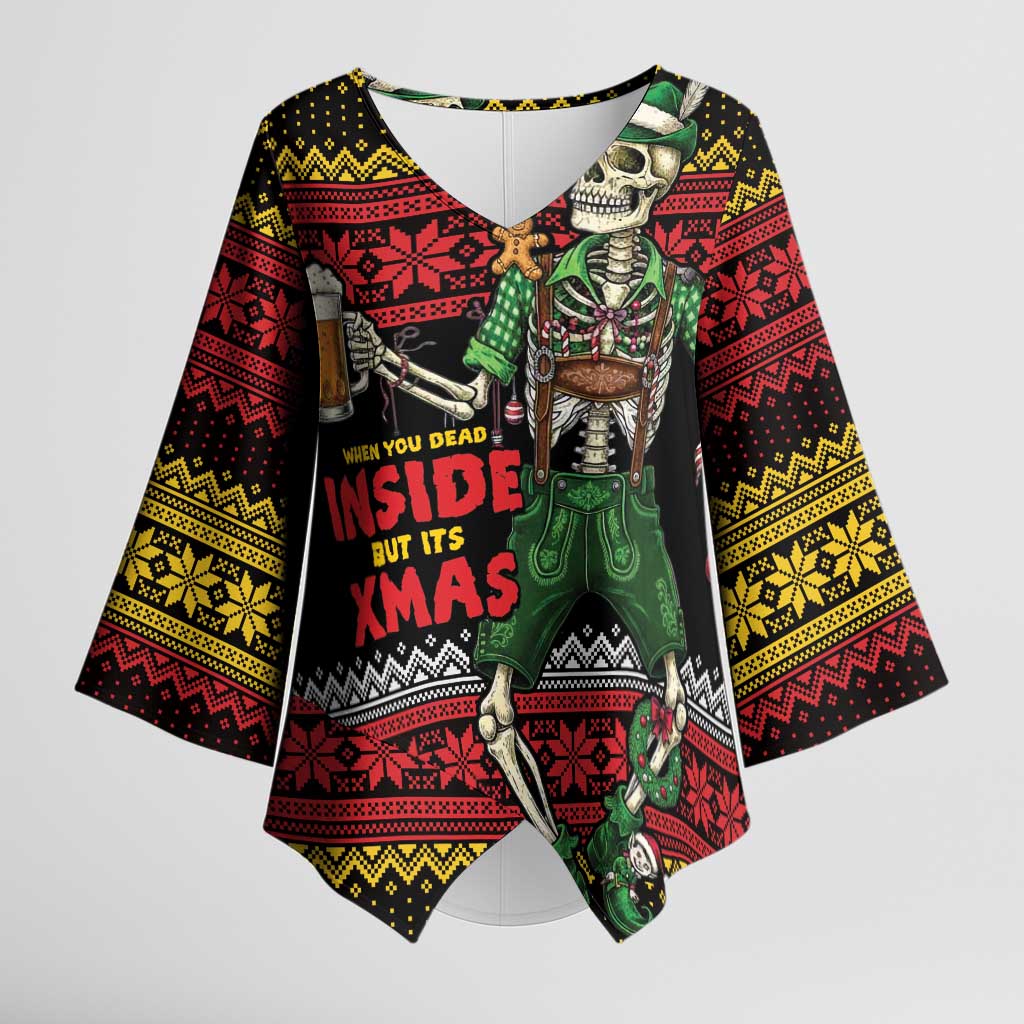 Lederhosen Skeleton Dance Kimono Sleeve Blouse Bavarian Gothic Christmas - Wonder Print Shop