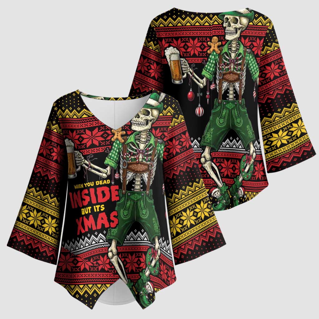 Lederhosen Skeleton Dance Kimono Sleeve Blouse Bavarian Gothic Christmas - Wonder Print Shop