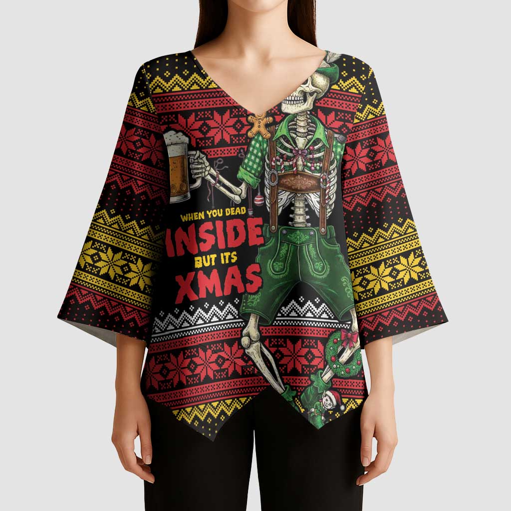 Lederhosen Skeleton Dance Kimono Sleeve Blouse Bavarian Gothic Christmas - Wonder Print Shop