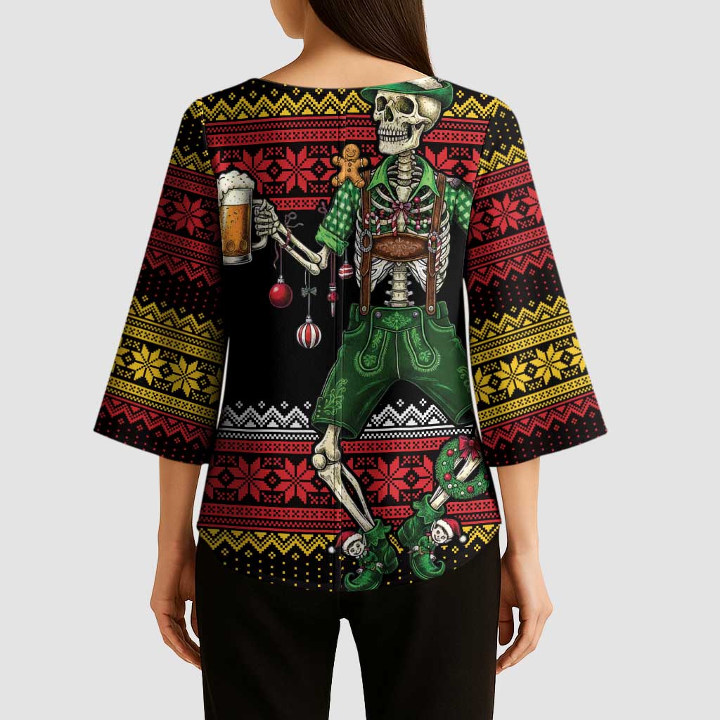 Lederhosen Skeleton Dance Kimono Sleeve Blouse Bavarian Gothic Christmas - Wonder Print Shop