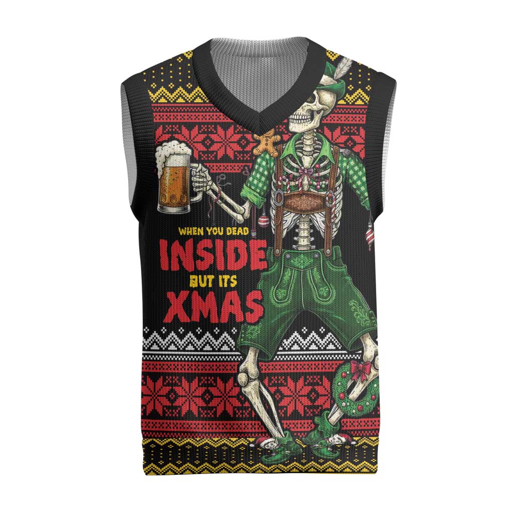 Lederhosen Skeleton Dance Christmas Knitted V-Neck Vest Bavarian Gothic Christmas - Wonder Print Shop