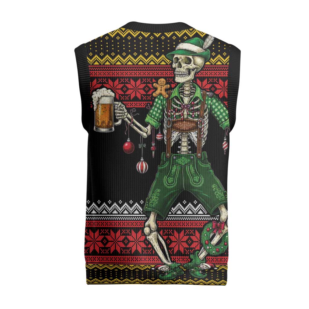 Lederhosen Skeleton Dance Christmas Knitted V-Neck Vest Bavarian Gothic Christmas - Wonder Print Shop