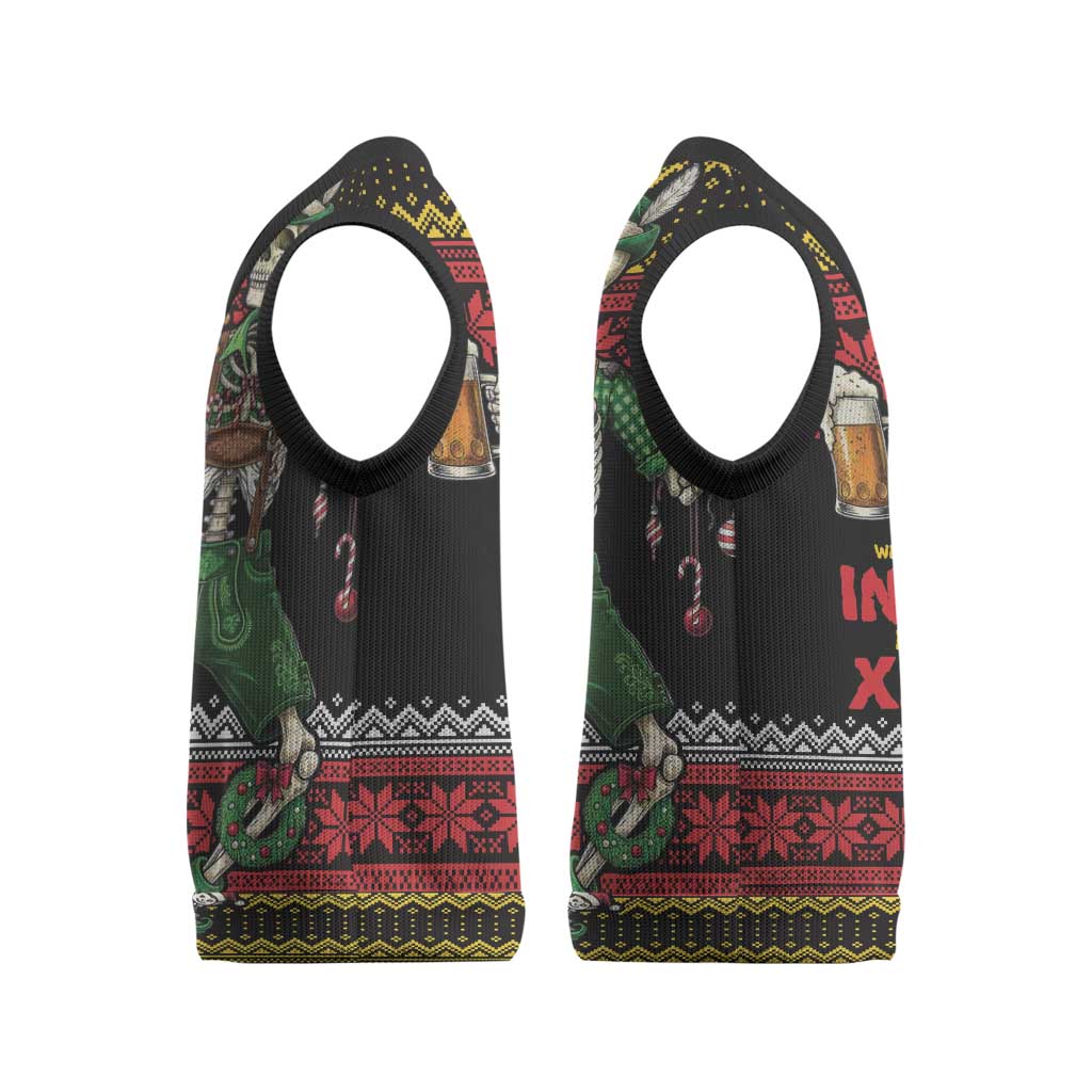 Lederhosen Skeleton Dance Christmas Knitted V-Neck Vest Bavarian Gothic Christmas - Wonder Print Shop
