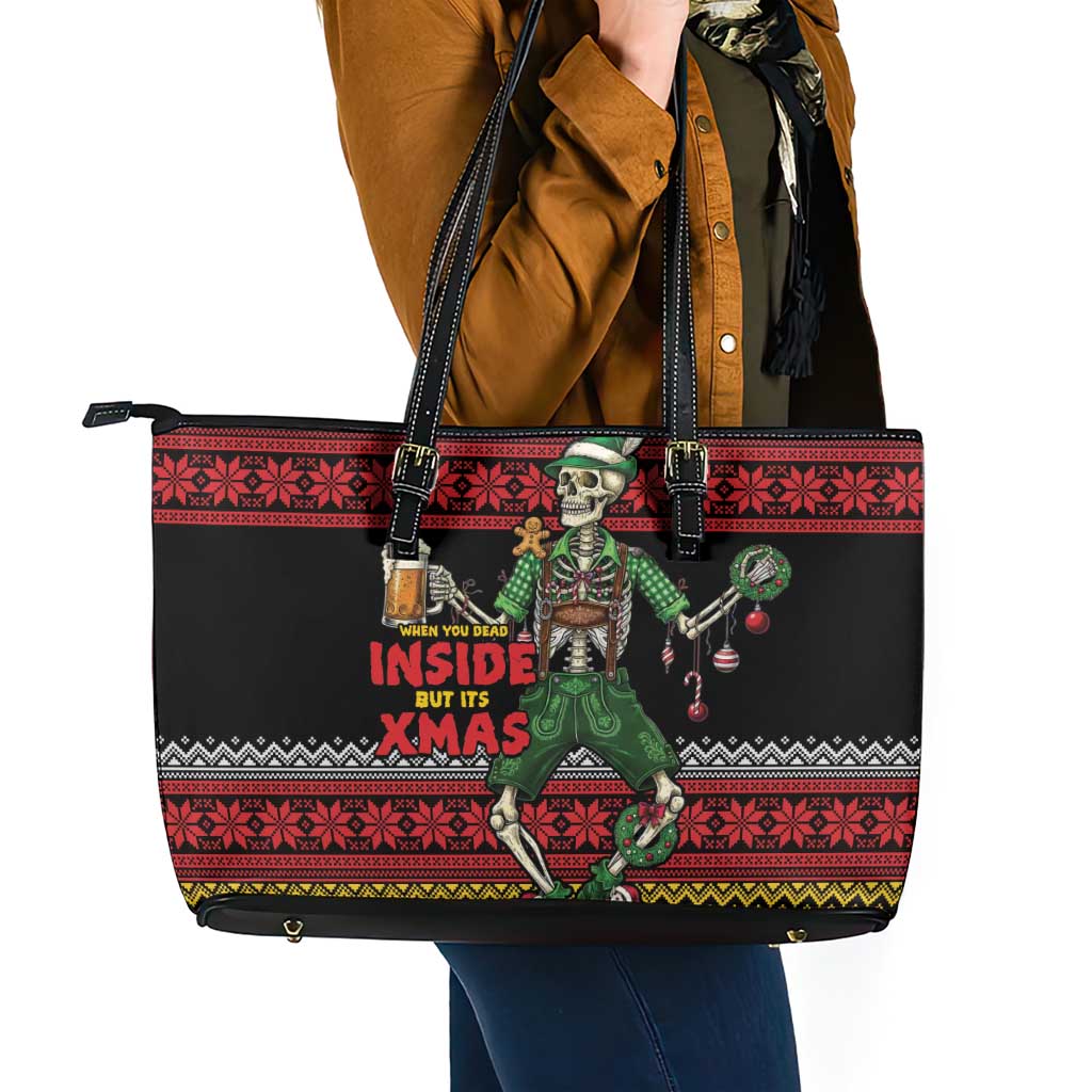 Lederhosen Skeleton Dance Leather Tote Bag Bavarian Gothic Christmas - Wonder Print Shop