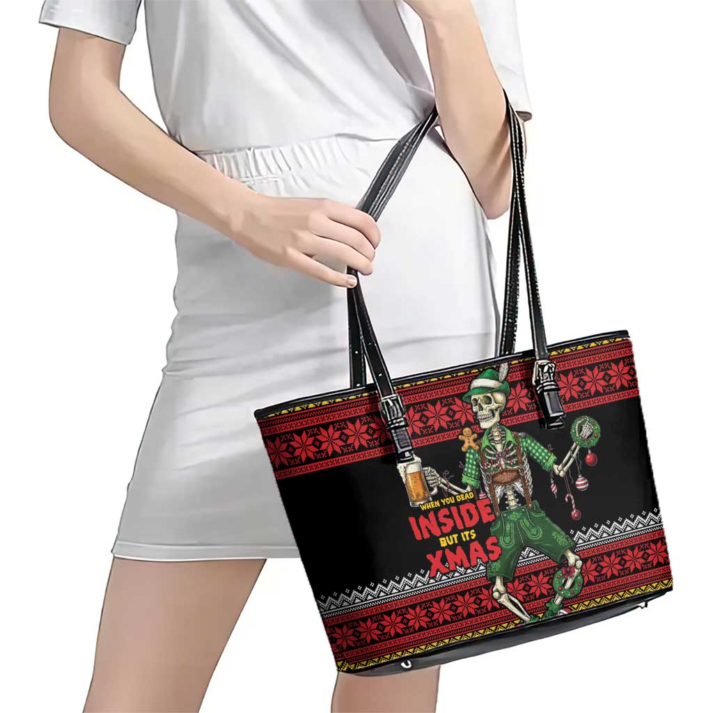 Lederhosen Skeleton Dance Leather Tote Bag Bavarian Gothic Christmas - Wonder Print Shop