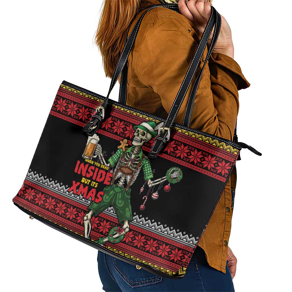 Lederhosen Skeleton Dance Leather Tote Bag Bavarian Gothic Christmas - Wonder Print Shop