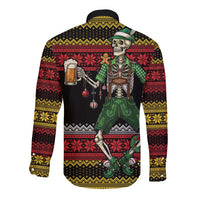 Lederhosen Skeleton Dance Long Sleeve Button Shirt Bavarian Gothic Christmas - Wonder Print Shop