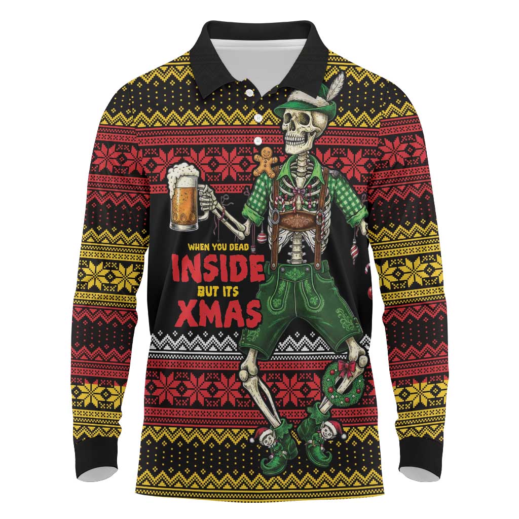 Lederhosen Skeleton Dance Long Sleeve Polo Shirt Bavarian Gothic Christmas - Wonder Print Shop