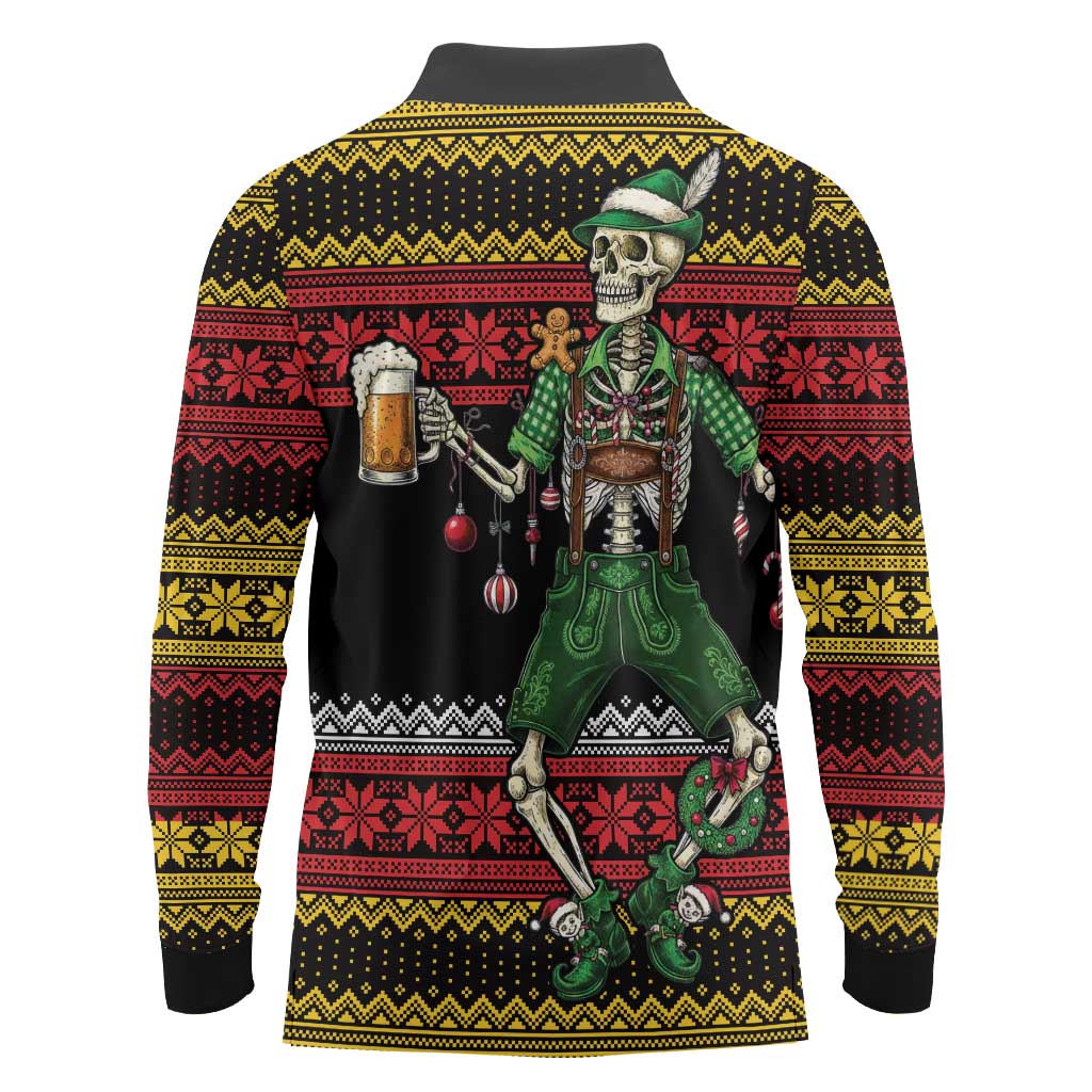 Lederhosen Skeleton Dance Long Sleeve Polo Shirt Bavarian Gothic Christmas - Wonder Print Shop