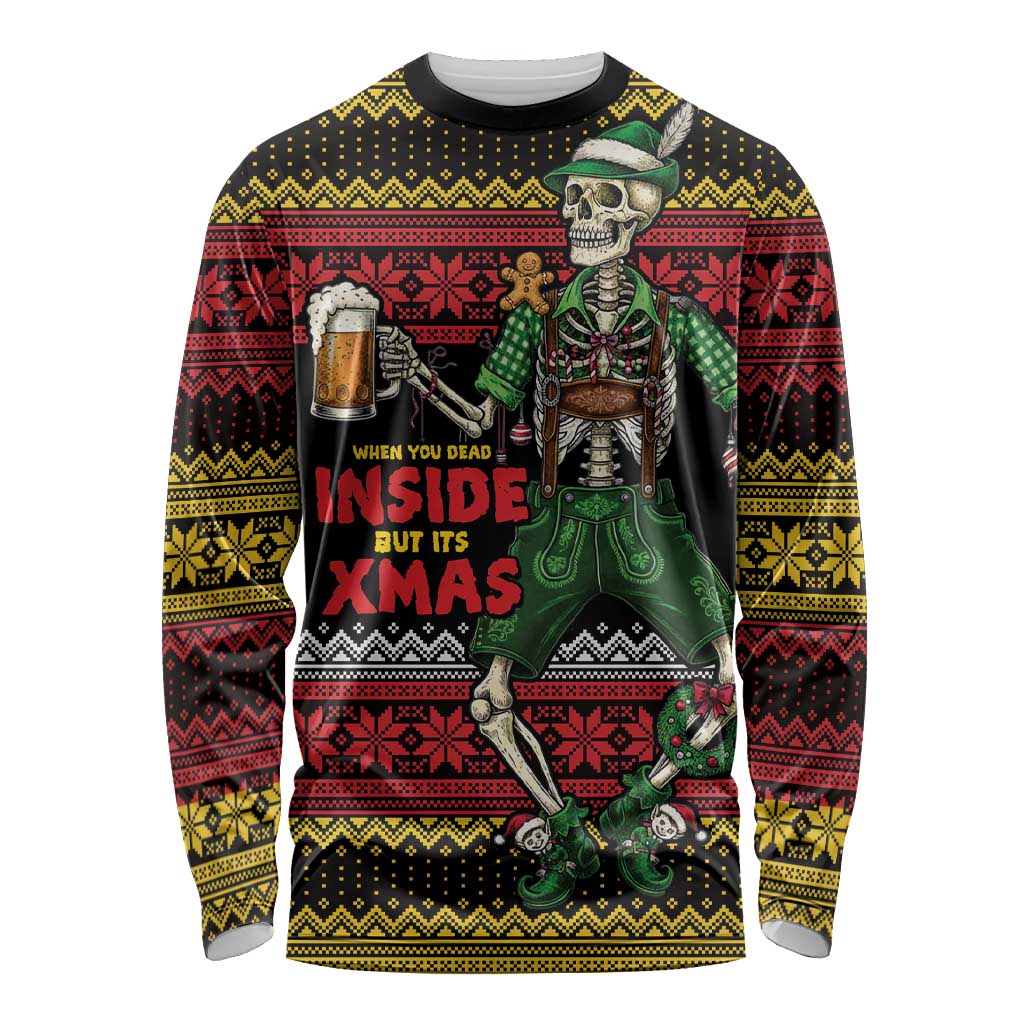 Lederhosen Skeleton Dance Long Sleeve Shirt Bavarian Gothic Christmas - Wonder Print Shop
