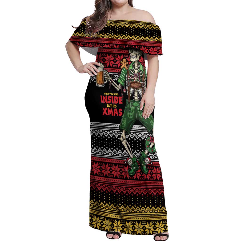 Lederhosen Skeleton Dance Off Shoulder Maxi Dress Bavarian Gothic Christmas - Wonder Print Shop