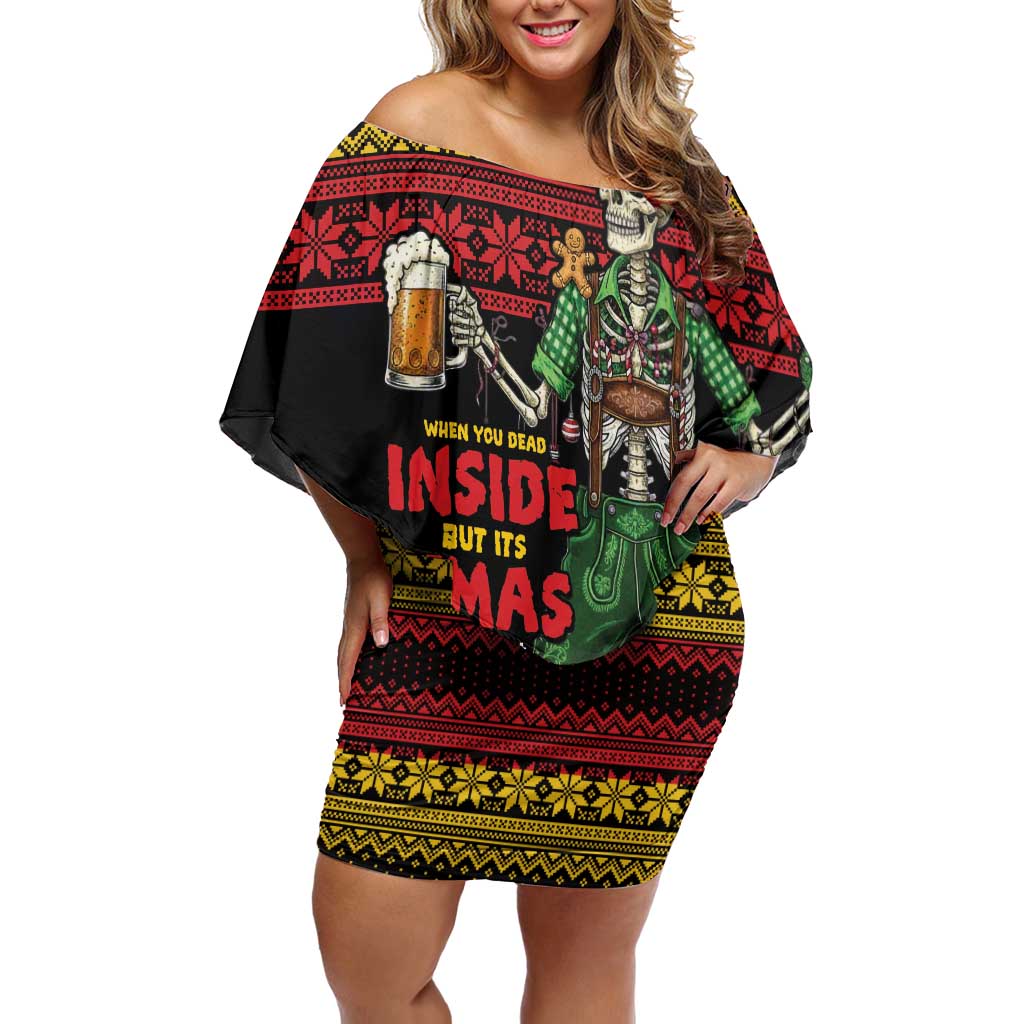 Lederhosen Skeleton Dance Off Shoulder Short Dress Bavarian Gothic Christmas - Wonder Print Shop
