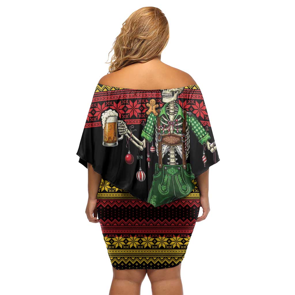 Lederhosen Skeleton Dance Off Shoulder Short Dress Bavarian Gothic Christmas - Wonder Print Shop