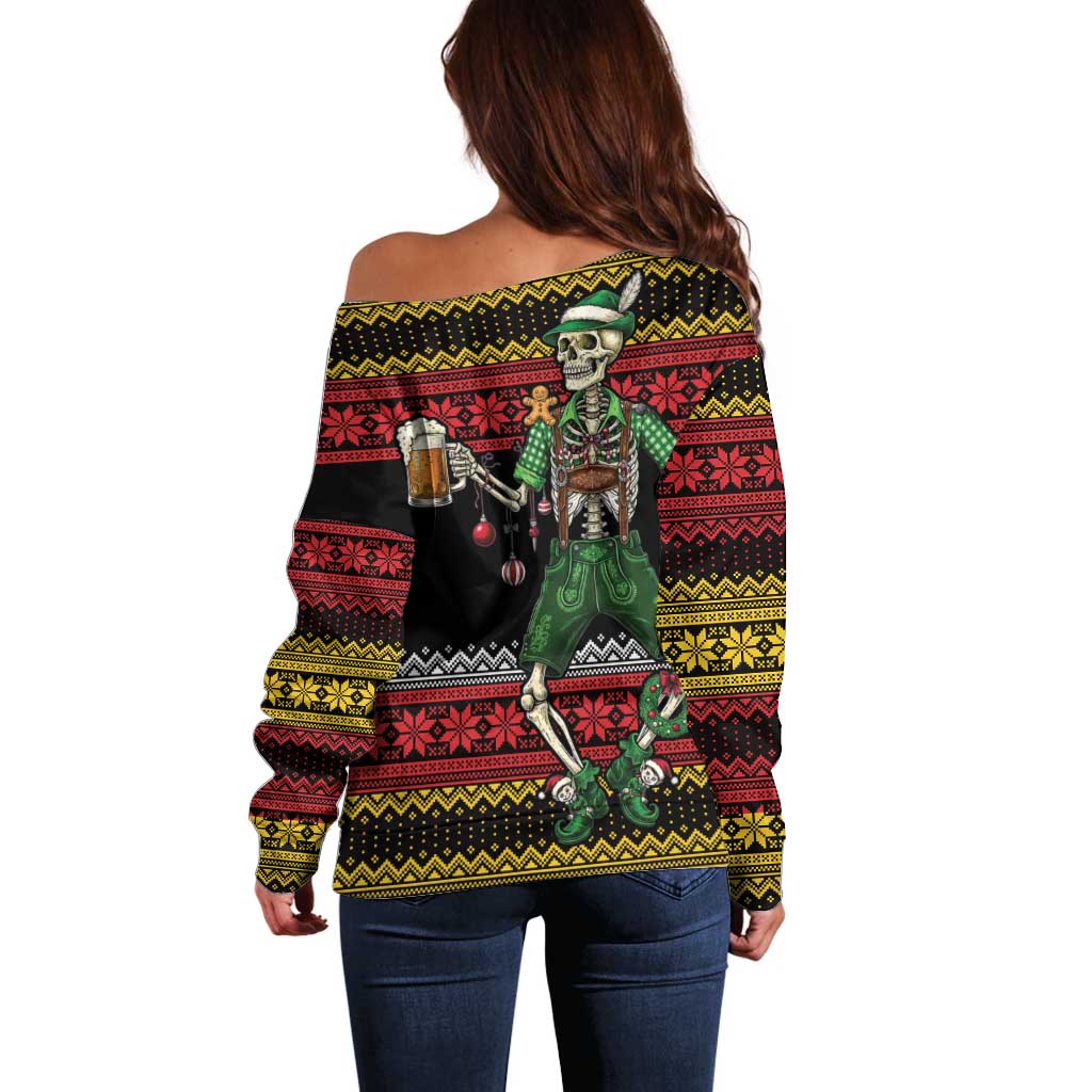 Lederhosen Skeleton Dance Off Shoulder Sweater Bavarian Gothic Christmas - Wonder Print Shop