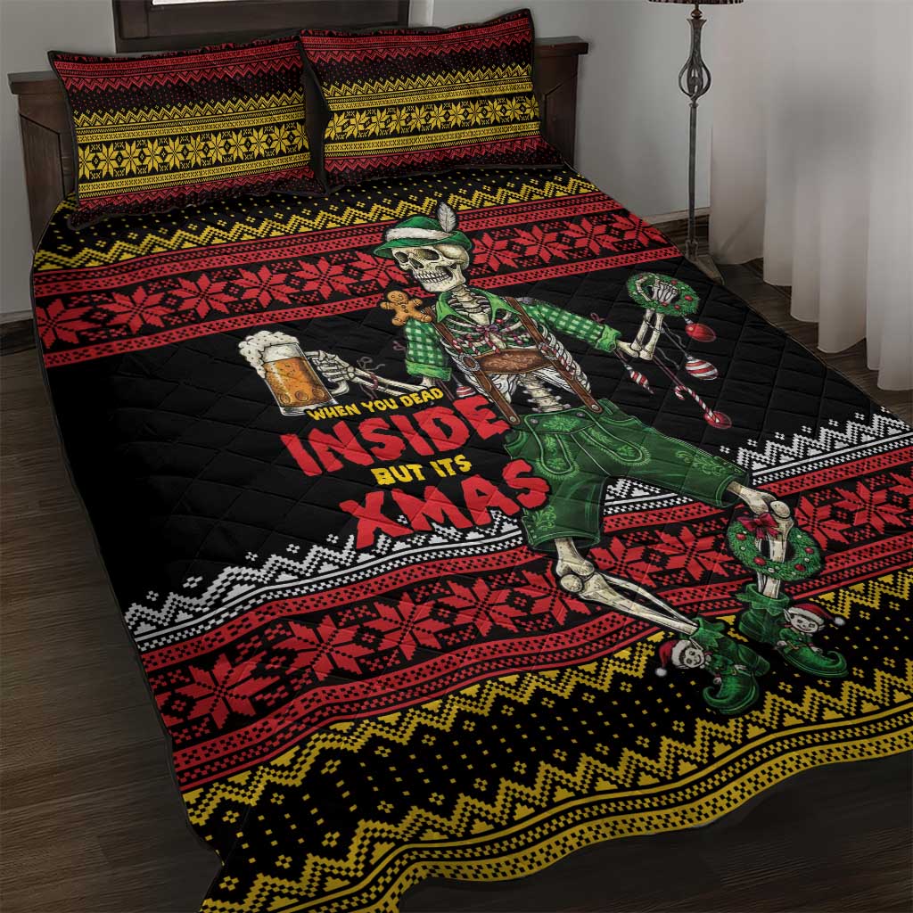 Lederhosen Skeleton Dance Quilt Bed Set Bavarian Gothic Christmas - Wonder Print Shop