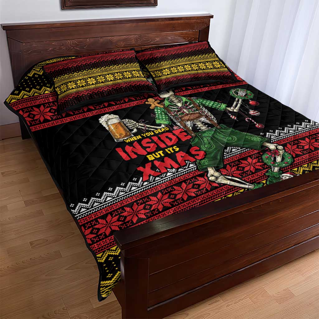 Lederhosen Skeleton Dance Quilt Bed Set Bavarian Gothic Christmas - Wonder Print Shop
