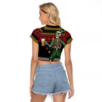 Lederhosen Skeleton Dance Raglan Cropped T Shirt Bavarian Gothic Christmas - Wonder Print Shop