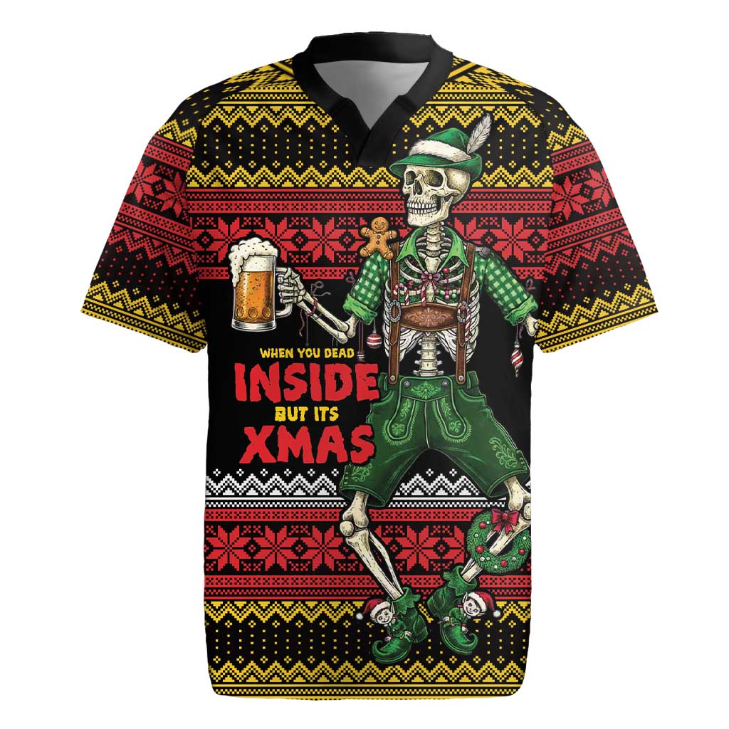 Lederhosen Skeleton Dance Rugby Jersey Bavarian Gothic Christmas - Wonder Print Shop