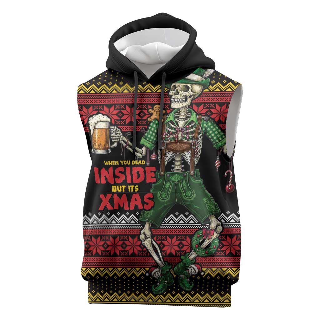 Lederhosen Skeleton Dance Sleeveless Hoodie Bavarian Gothic Christmas - Wonder Print Shop
