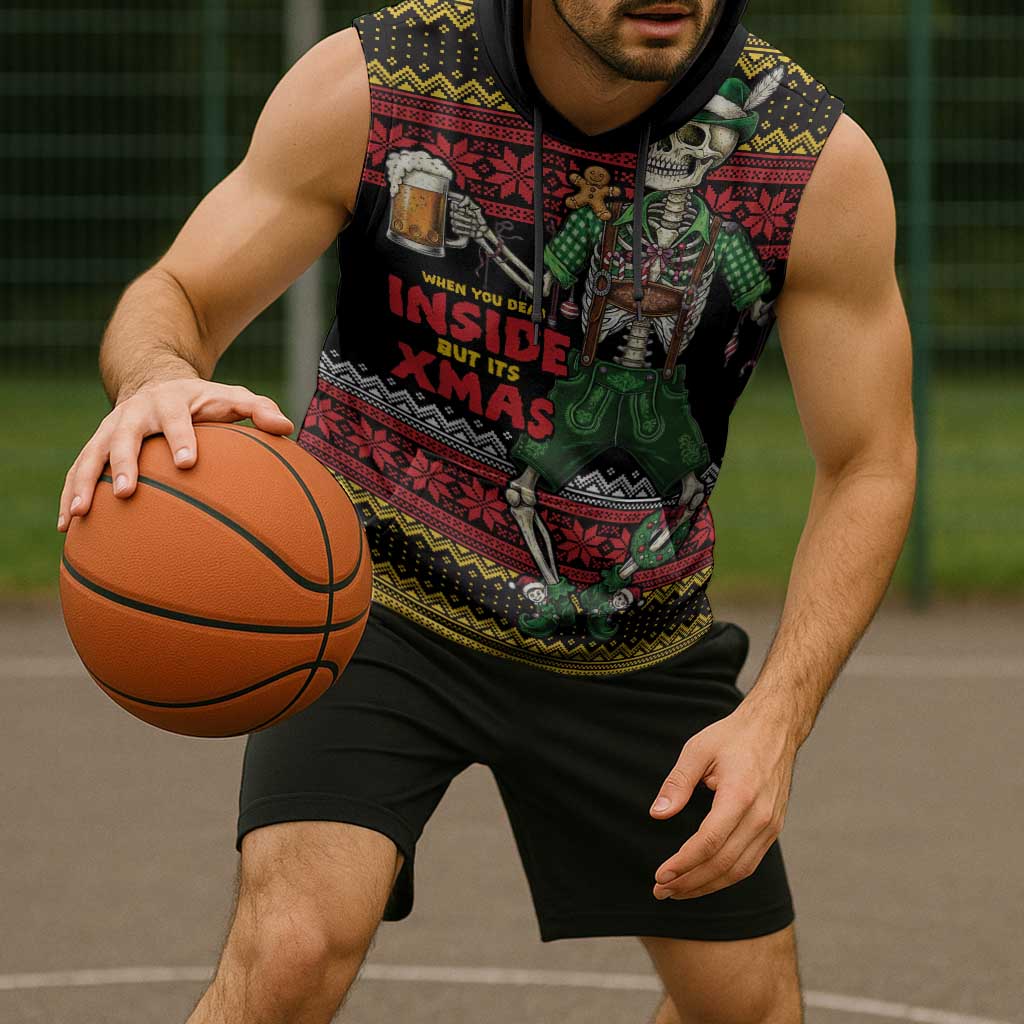 Lederhosen Skeleton Dance Sleeveless Hoodie Bavarian Gothic Christmas - Wonder Print Shop