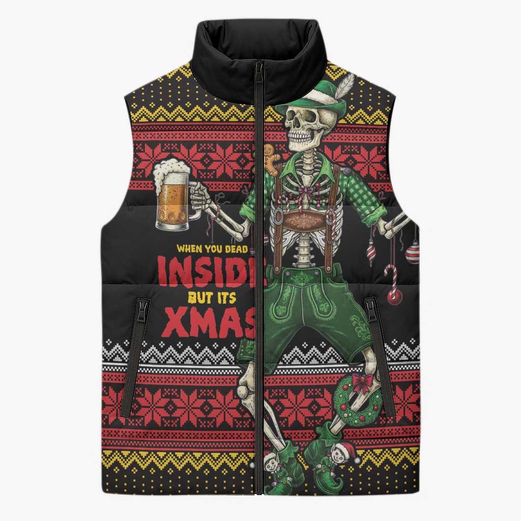 Lederhosen Skeleton Dance Sleeveless Puffer Jacket Bavarian Gothic Christmas - Wonder Print Shop