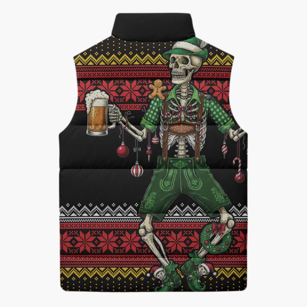 Lederhosen Skeleton Dance Sleeveless Puffer Jacket Bavarian Gothic Christmas - Wonder Print Shop
