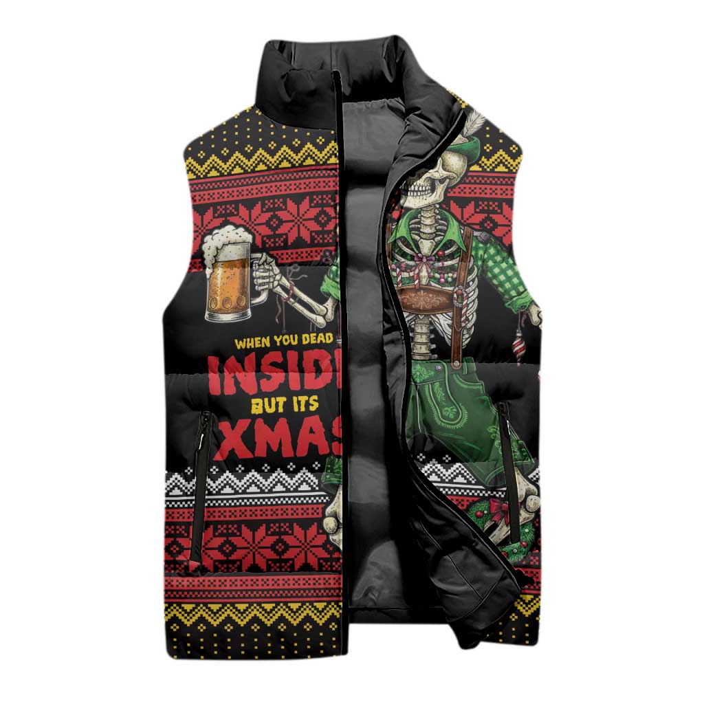 Lederhosen Skeleton Dance Sleeveless Puffer Jacket Bavarian Gothic Christmas - Wonder Print Shop