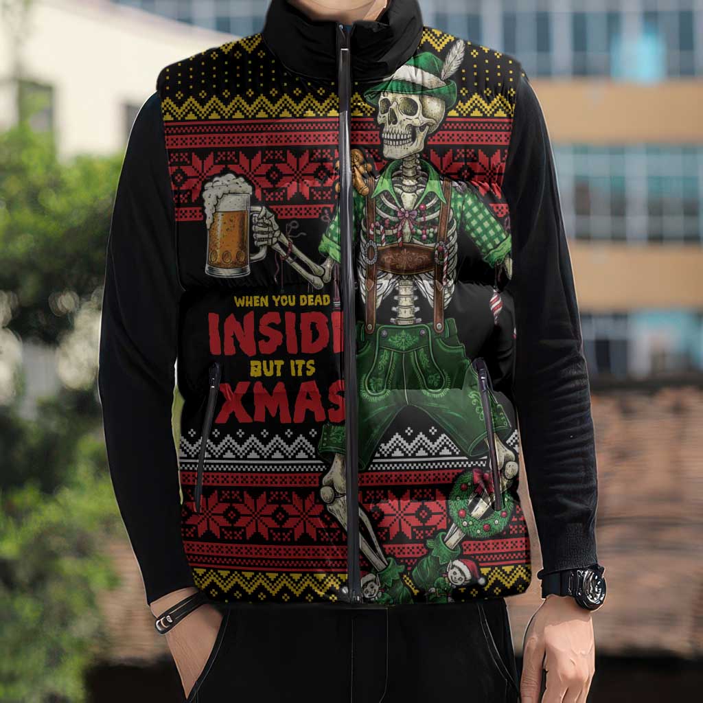 Lederhosen Skeleton Dance Sleeveless Puffer Jacket Bavarian Gothic Christmas - Wonder Print Shop