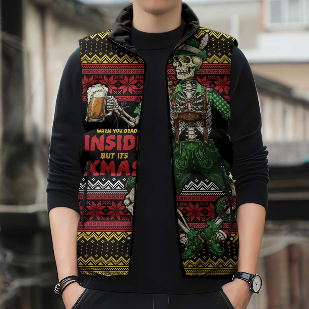 Lederhosen Skeleton Dance Sleeveless Puffer Jacket Bavarian Gothic Christmas - Wonder Print Shop