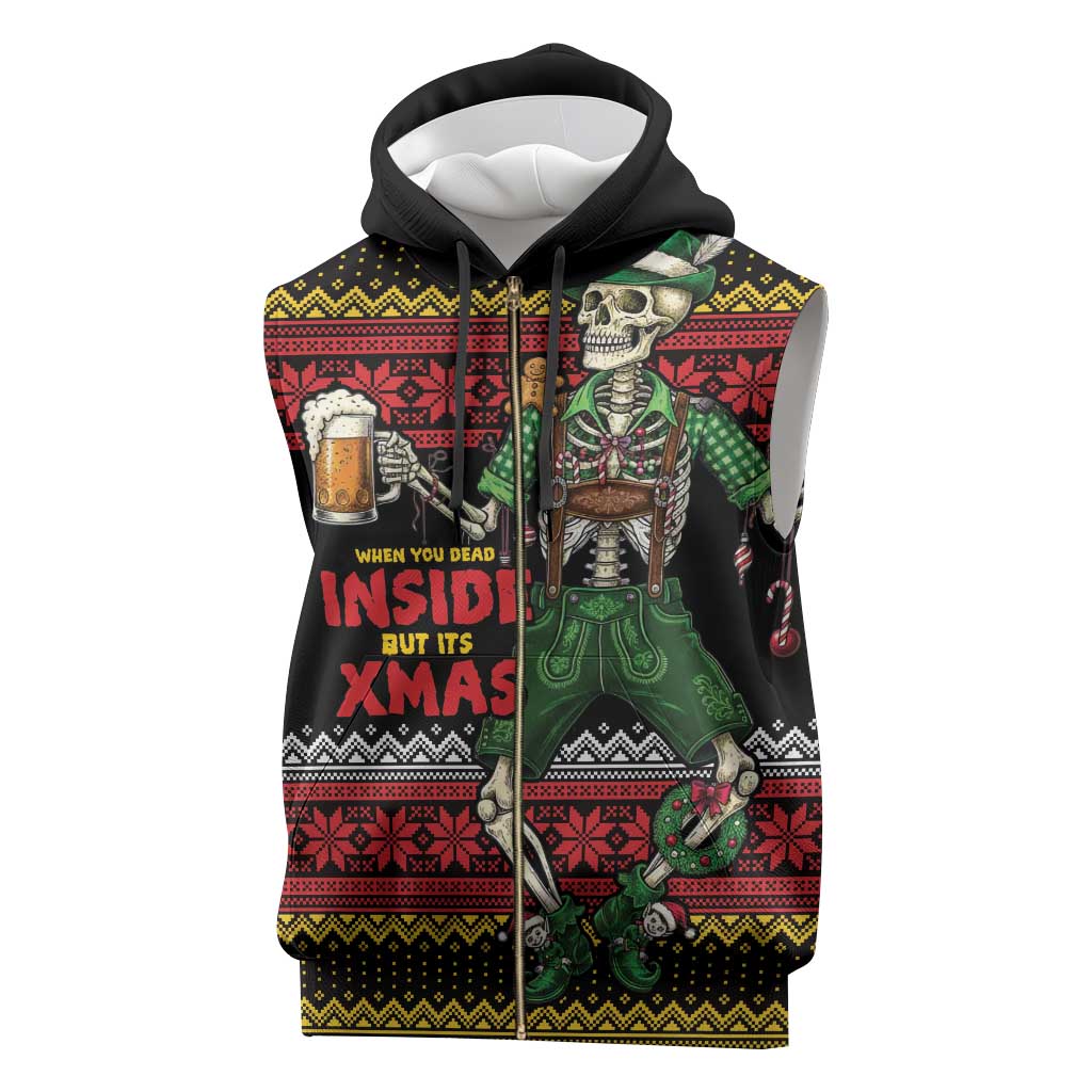 Lederhosen Skeleton Dance Sleeveless Zip Hoodie Bavarian Gothic Christmas - Wonder Print Shop