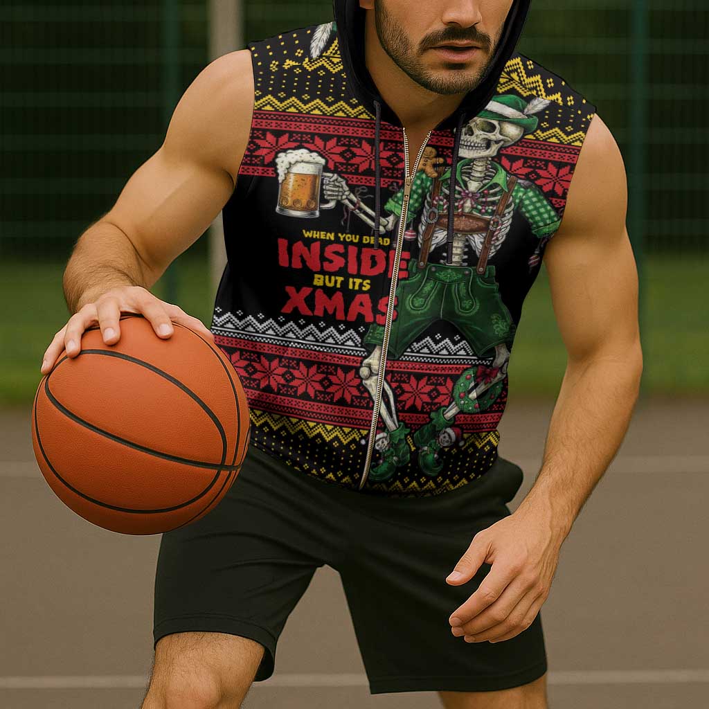 Lederhosen Skeleton Dance Sleeveless Zip Hoodie Bavarian Gothic Christmas - Wonder Print Shop