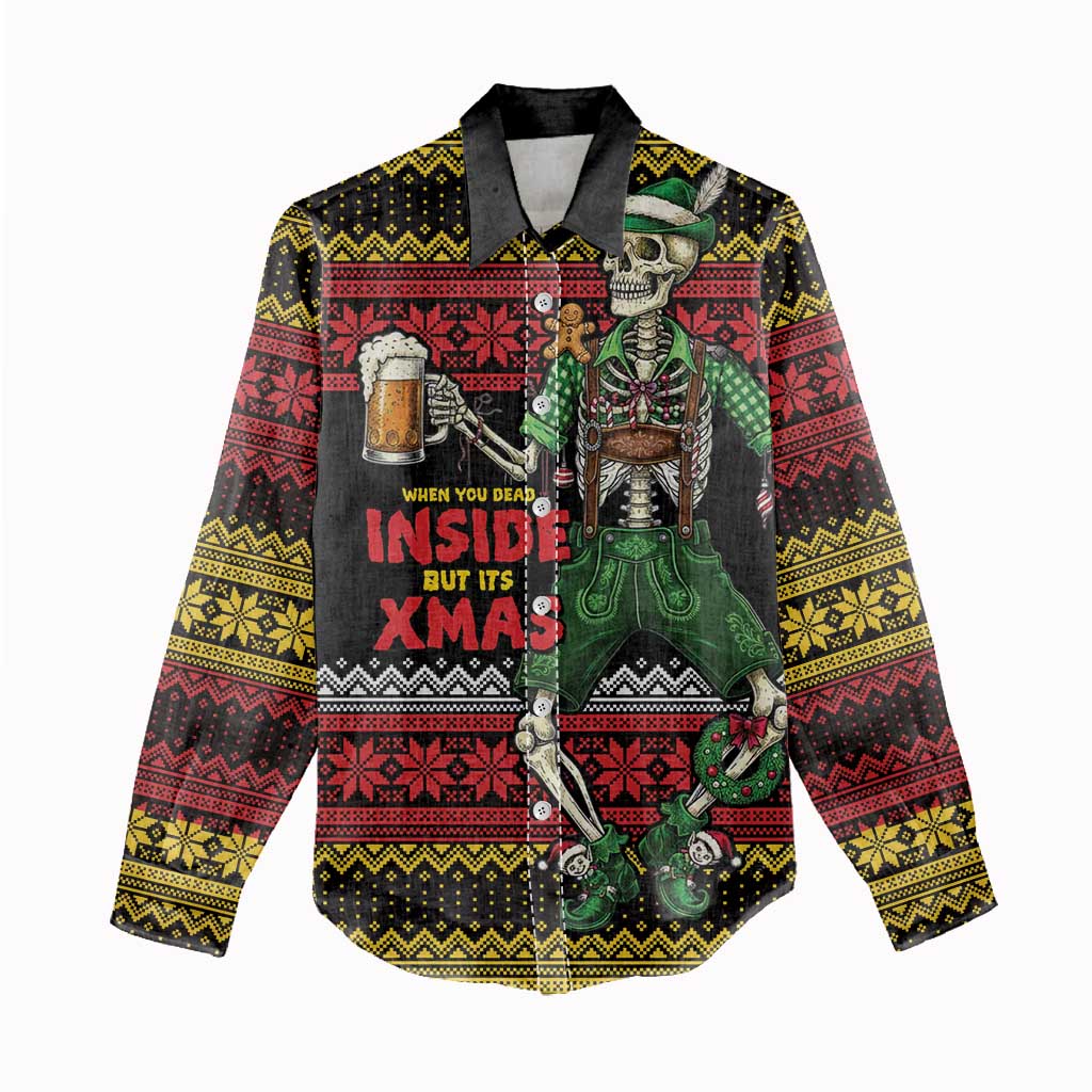 Lederhosen Skeleton Dance Women Casual Shirt Bavarian Gothic Christmas - Wonder Print Shop