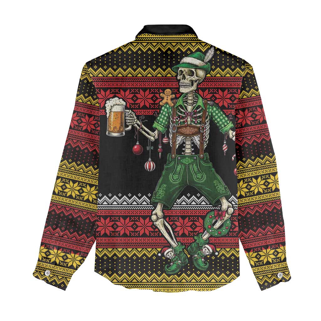 Lederhosen Skeleton Dance Women Casual Shirt Bavarian Gothic Christmas - Wonder Print Shop
