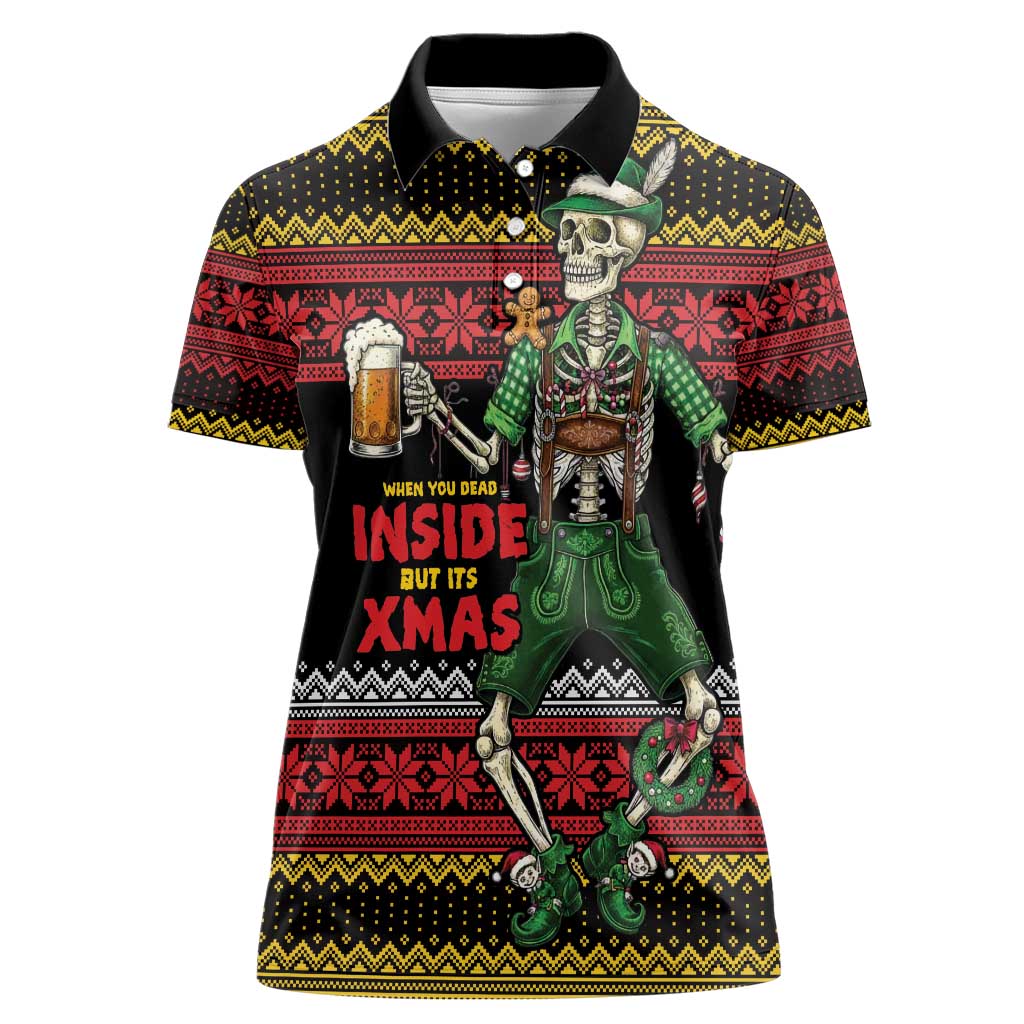 Lederhosen Skeleton Dance Women Polo Shirt Bavarian Gothic Christmas - Wonder Print Shop
