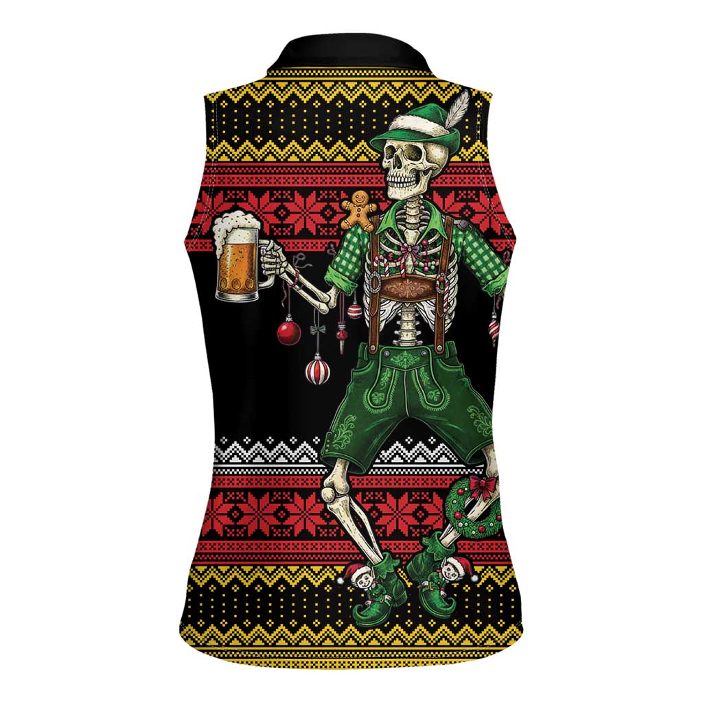 Lederhosen Skeleton Dance Women Sleeveless Polo Shirt Bavarian Gothic Christmas - Wonder Print Shop