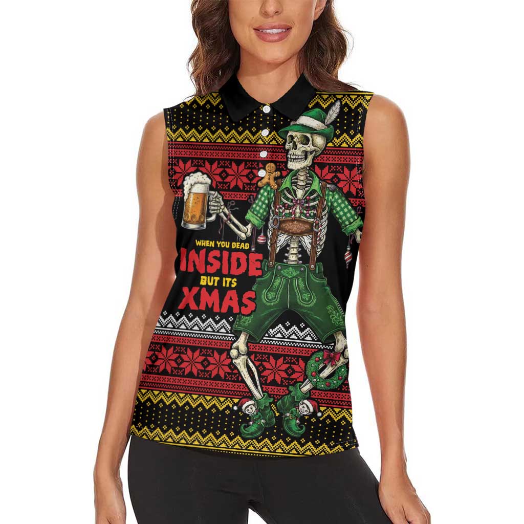 Lederhosen Skeleton Dance Women Sleeveless Polo Shirt Bavarian Gothic Christmas - Wonder Print Shop