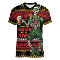 Lederhosen Skeleton Dance Women V-Neck T-Shirt Bavarian Gothic Christmas - Wonder Print Shop