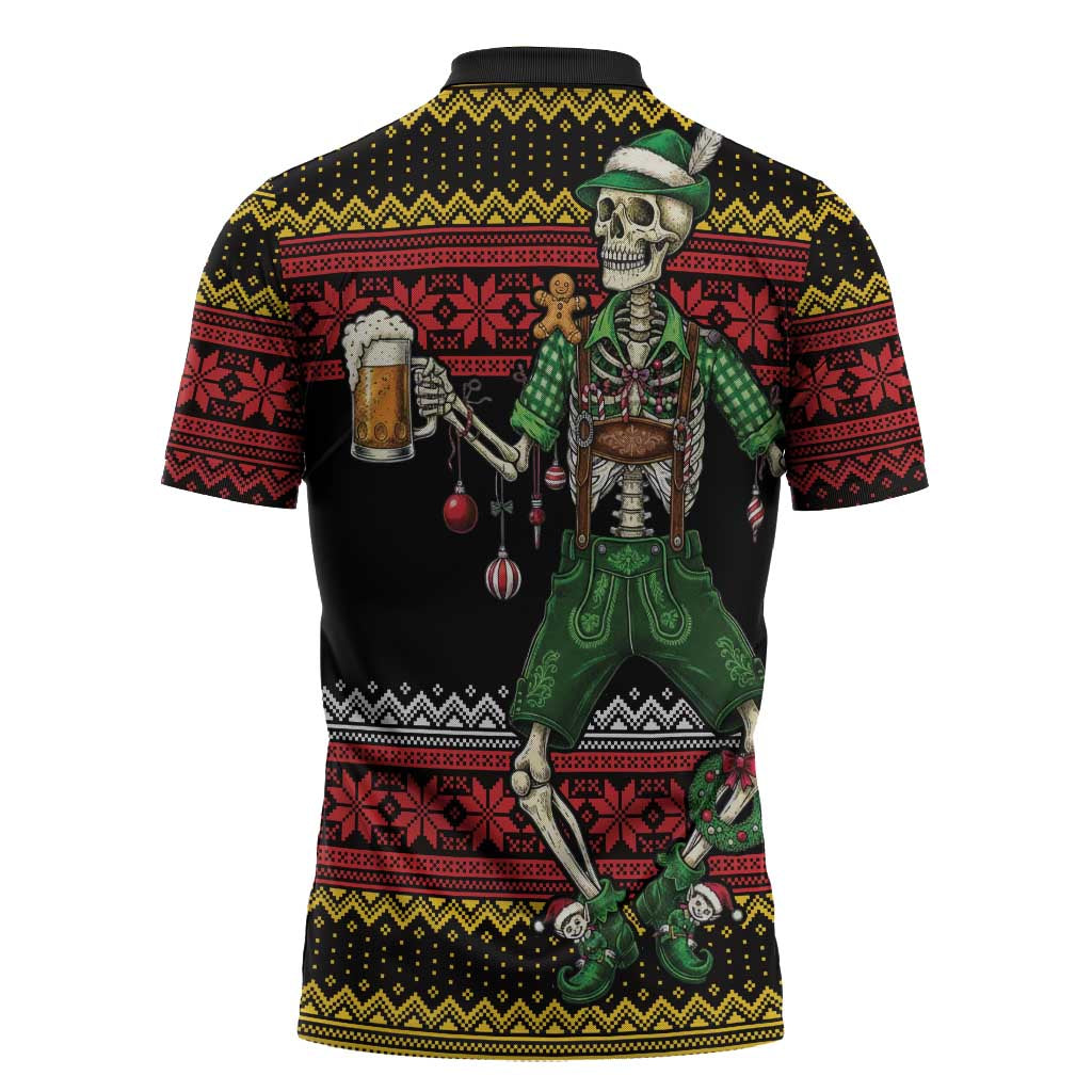 Lederhosen Skeleton Dance Zipper Polo Shirt Bavarian Gothic Christmas - Wonder Print Shop