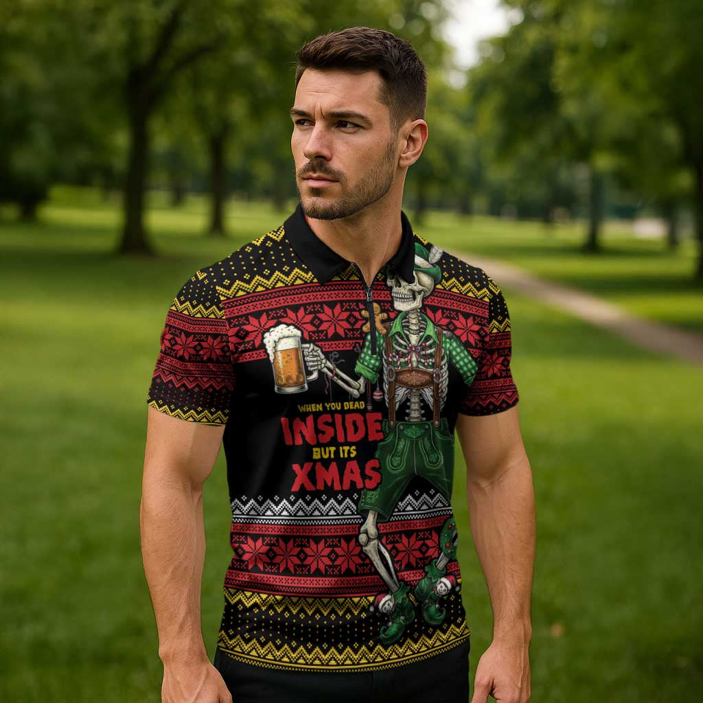 Lederhosen Skeleton Dance Zipper Polo Shirt Bavarian Gothic Christmas - Wonder Print Shop