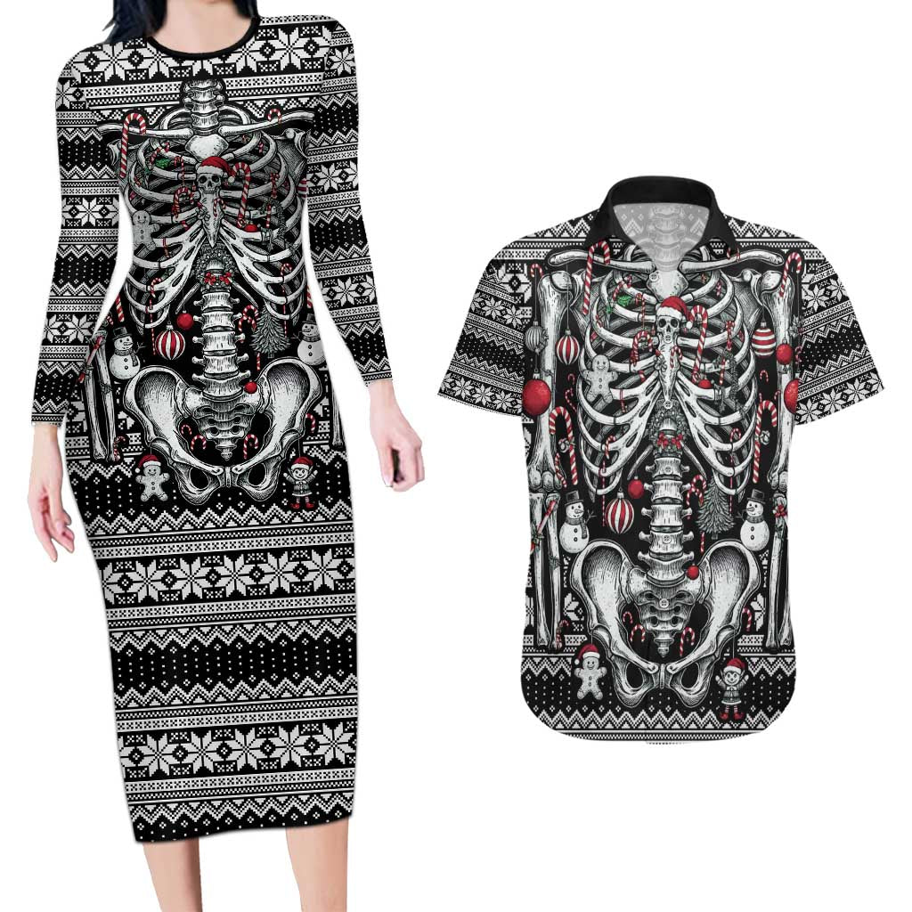 Merry Creepmas Couples Matching Long Sleeve Bodycon Dress and Hawaiian Shirt Bone to be Jolly - Wonder Print Shop