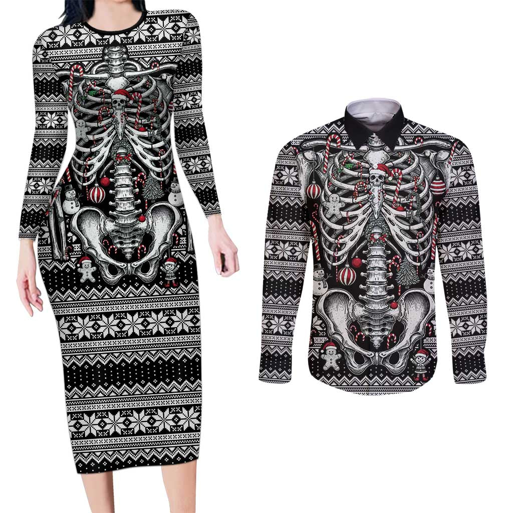 Merry Creepmas Couples Matching Long Sleeve Bodycon Dress and Long Sleeve Button Shirt Bone to be Jolly - Wonder Print Shop