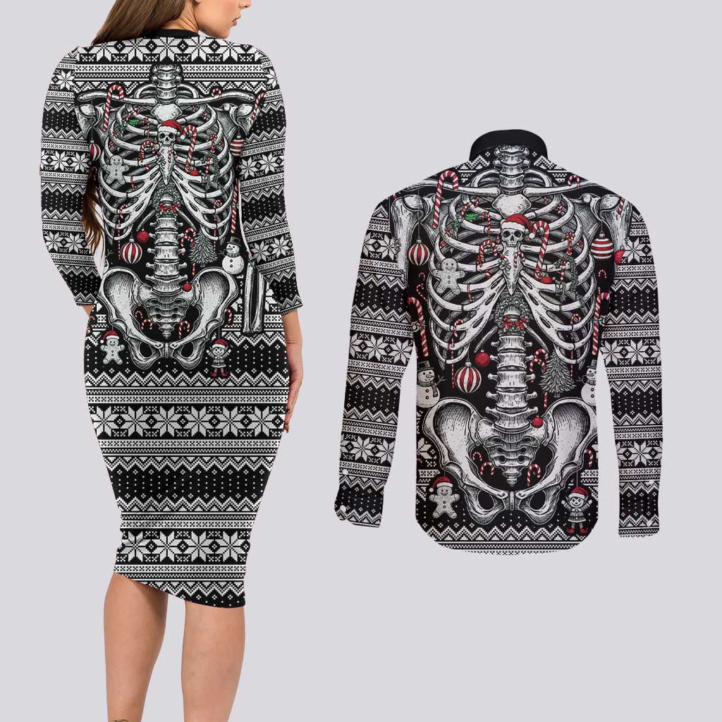 Merry Creepmas Couples Matching Long Sleeve Bodycon Dress and Long Sleeve Button Shirt Bone to be Jolly - Wonder Print Shop
