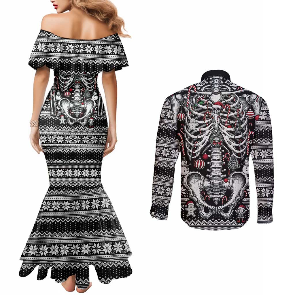 Merry Creepmas Couples Matching Mermaid Dress and Long Sleeve Button Shirt Bone to be Jolly - Wonder Print Shop