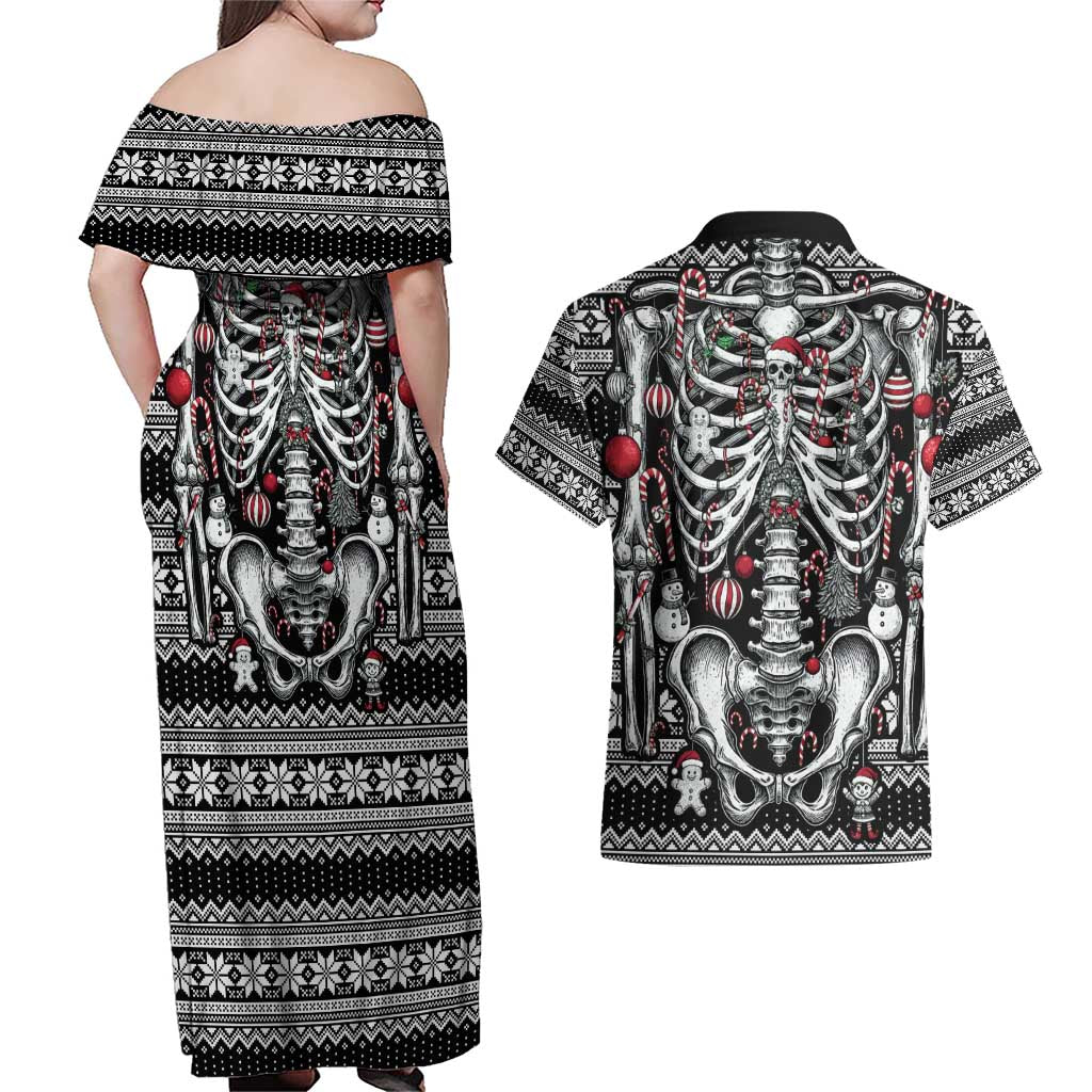 Merry Creepmas Couples Matching Off Shoulder Maxi Dress and Hawaiian Shirt Bone to be Jolly - Wonder Print Shop