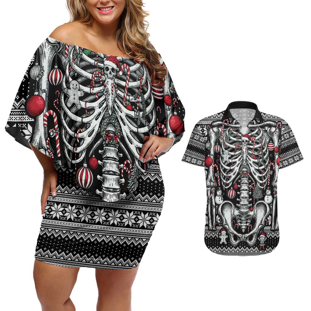 Merry Creepmas Couples Matching Off Shoulder Short Dress and Hawaiian Shirt Bone to be Jolly - Wonder Print Shop